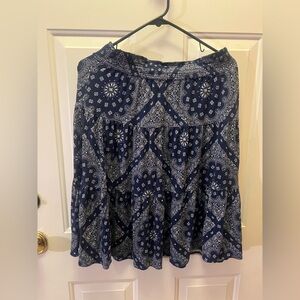 Chic Navy Blue Paisley A-Line Skirt